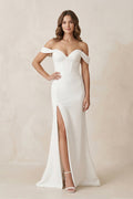 Off - the - Shoulder Satin Mermaid Corset Wedding Dress in White - SHE IS ME Wedding Dresses