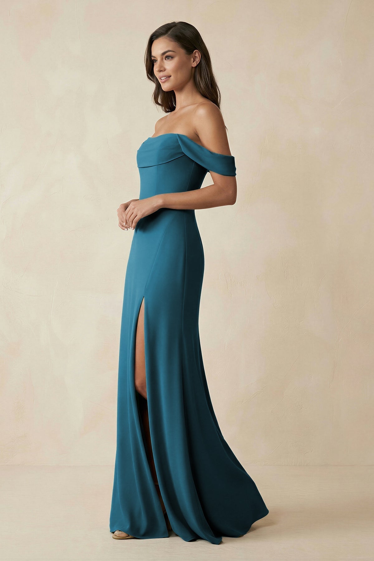 Off - the - Shoulder Sheath Bridesmaid Dress with Slit - SHE IS ME Bridesmaid Dresses