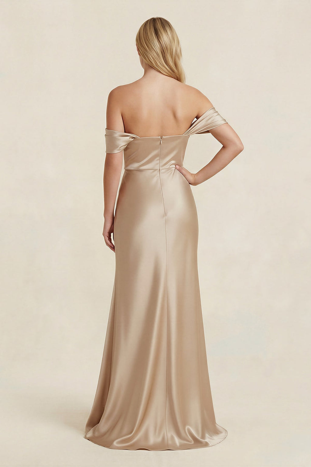 Off - the - Shoulder Sheath Satin Bridesmaid Dress with Slit - SHE IS ME Bridesmaid Dresses