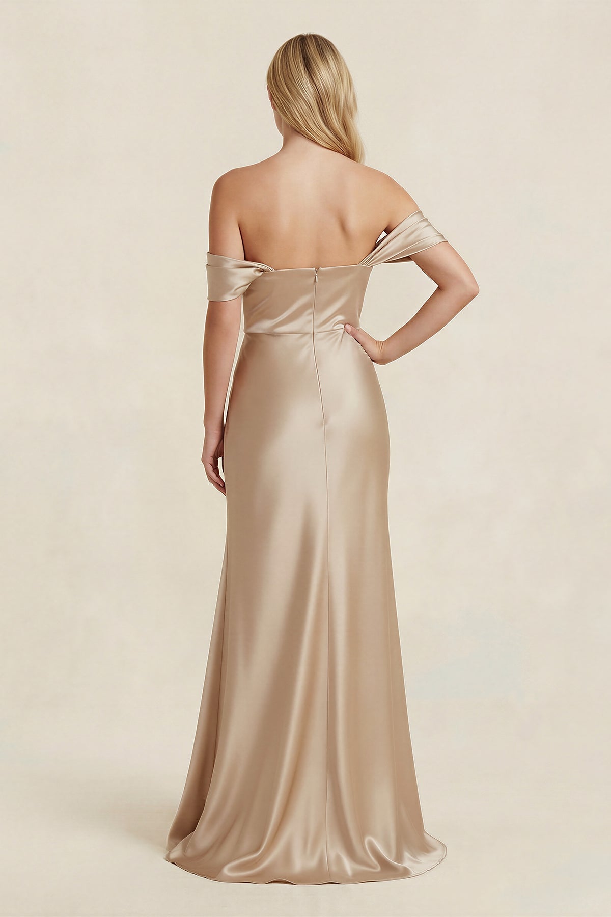 Off - the - Shoulder Sheath Satin Bridesmaid Dress with Slit - SHE IS ME Bridesmaid Dresses