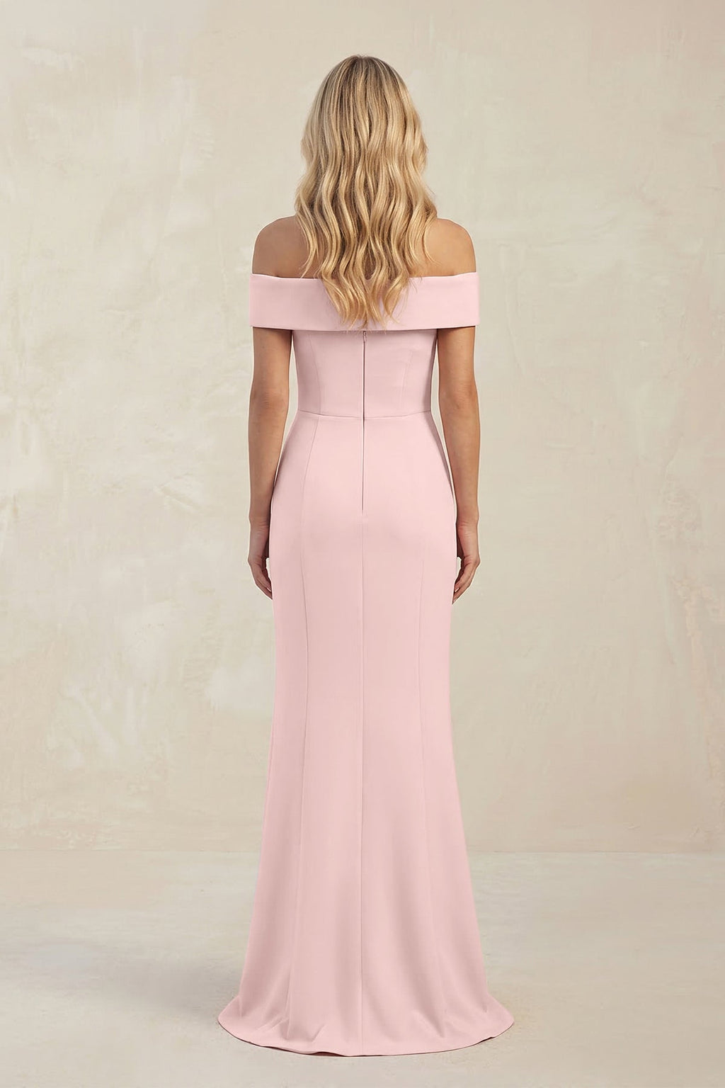 Off - the - Shoulder Sheath Satin Bridesmaid Dress With Slit in Rose Petal - SHE IS ME Bridesmaid Dresses