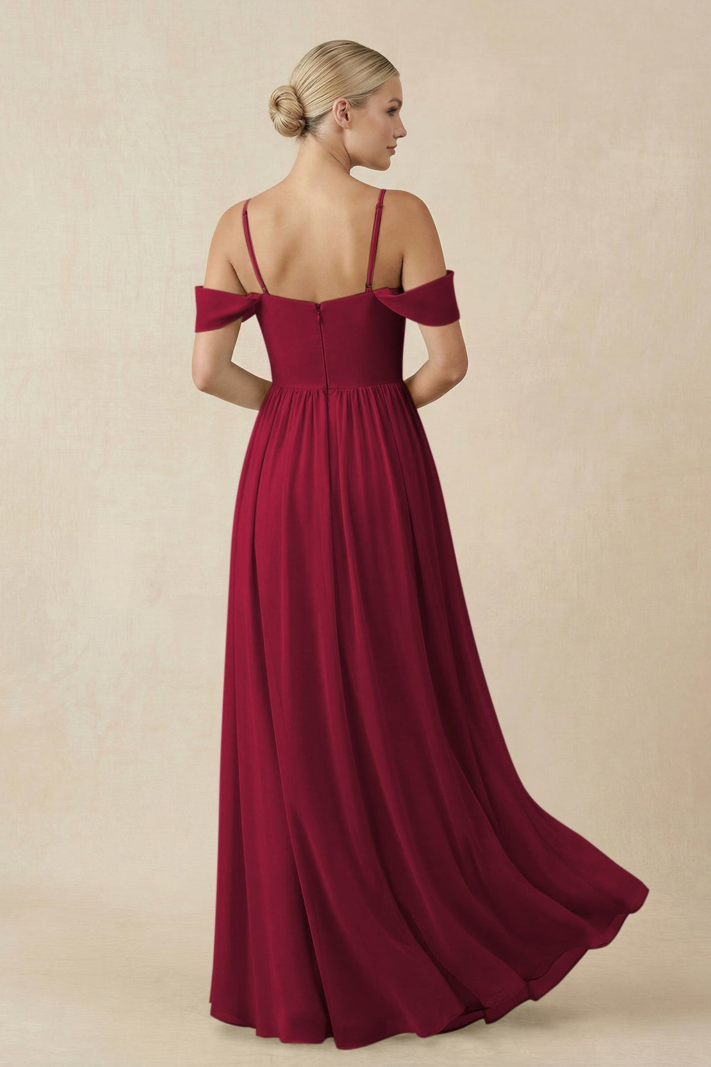Off - the - Shoulder Sweetheart A - Line Chiffon Bridesmaid Dress in Berry - SHE IS ME Bridesmaid Dresses