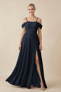 Off - the - Shoulder Sweetheart A - Line Chiffon Bridesmaid Dress in Dark Navy - SHE IS ME Bridesmaid Dresses
