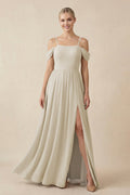Off - the - Shoulder Sweetheart A - Line Chiffon Bridesmaid Dress in Dove Gray - SHE IS ME Bridesmaid Dresses