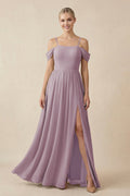 Off - the - Shoulder Sweetheart A - Line Chiffon Bridesmaid Dress in Dusk - SHE IS ME Bridesmaid Dresses