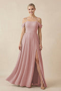 Off - the - Shoulder Sweetheart A - Line Chiffon Bridesmaid Dress in Dusty Rose - SHE IS ME Bridesmaid Dresses