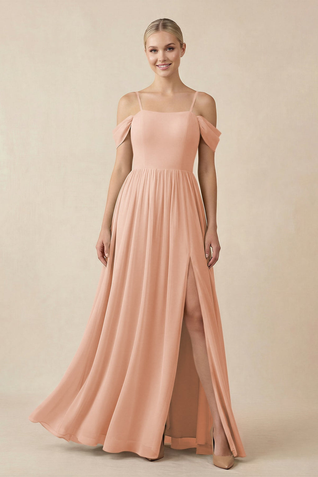 Off - the - Shoulder Sweetheart A - Line Chiffon Bridesmaid Dress in English Rose - SHE IS ME Bridesmaid Dresses