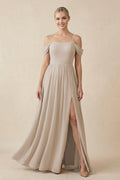 Off - the - Shoulder Sweetheart A - Line Chiffon Bridesmaid Dress in Frost - SHE IS ME Bridesmaid Dresses