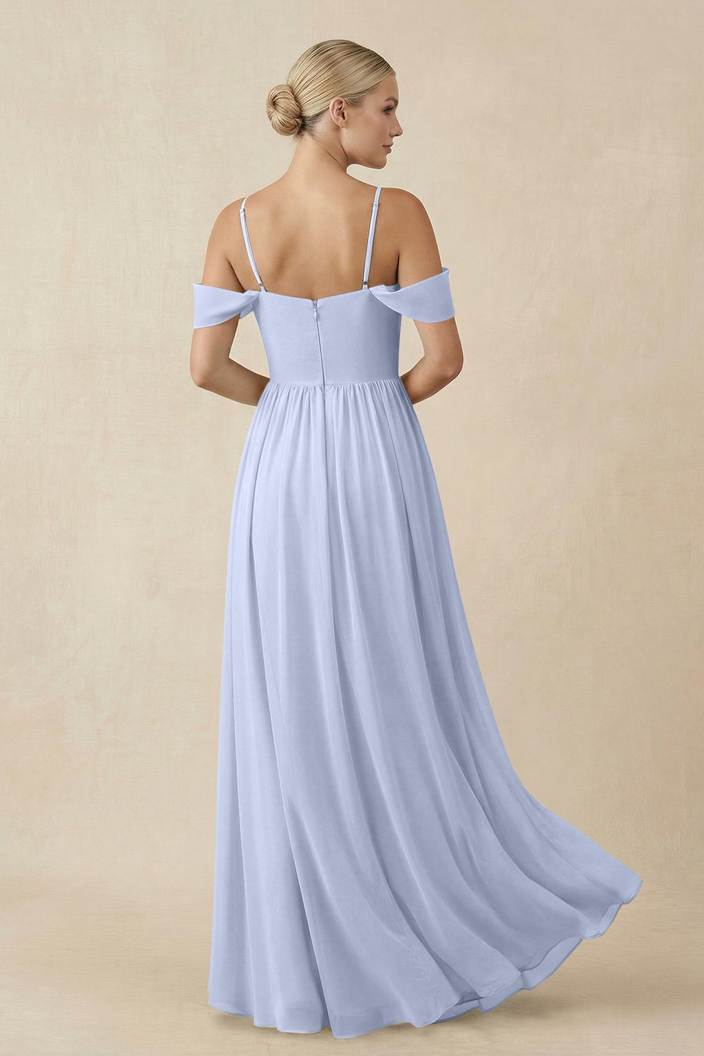 Off - the - Shoulder Sweetheart A - Line Chiffon Bridesmaid Dress in Ice - SHE IS ME Bridesmaid Dresses