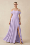 Off - the - Shoulder Sweetheart A - Line Chiffon Bridesmaid Dress in Lavender - SHE IS ME Bridesmaid Dresses