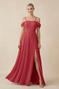 Off - the - Shoulder Sweetheart A - Line Chiffon Bridesmaid Dress in Merlot - SHE IS ME Bridesmaid Dresses