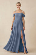 Off - the - Shoulder Sweetheart A - Line Chiffon Bridesmaid Dress in Neptune - SHE IS ME Bridesmaid Dresses