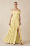 Off - the - Shoulder Sweetheart A - Line Chiffon Bridesmaid Dress in Paste Yellow - SHE IS ME Bridesmaid Dresses