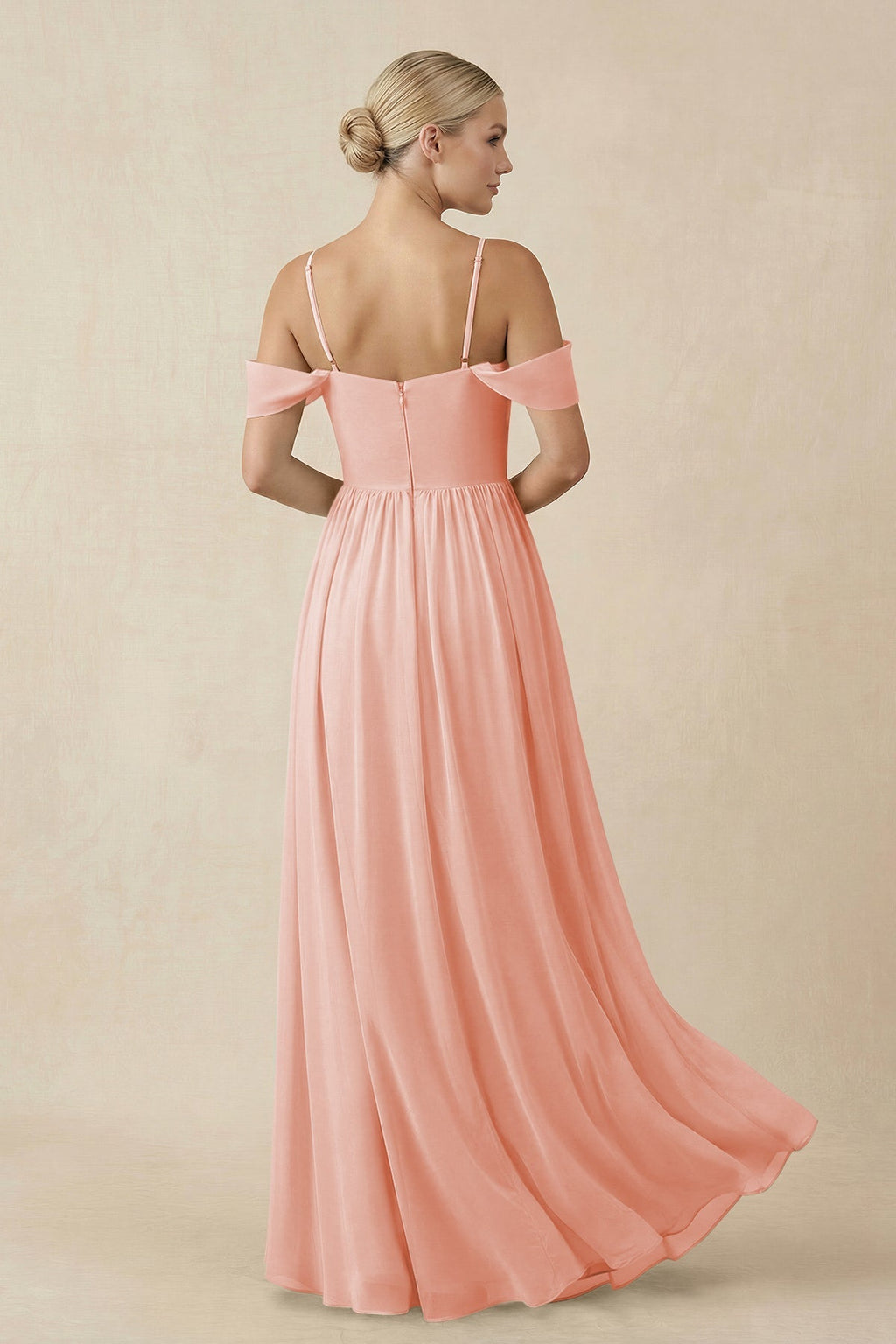 Off - the - Shoulder Sweetheart A - Line Chiffon Bridesmaid Dress in Rose Petal - SHE IS ME Bridesmaid Dresses