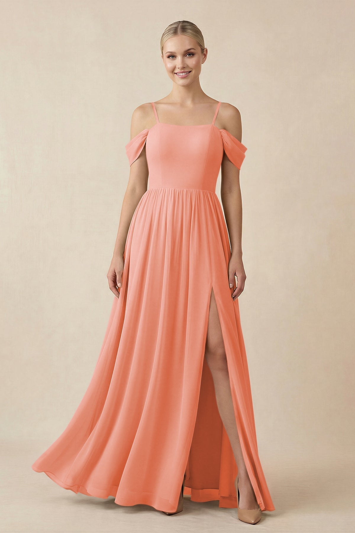Off - the - Shoulder Sweetheart A - Line Chiffon Bridesmaid Dress in Rosette - SHE IS ME Bridesmaid Dresses