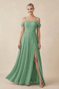 Off - the - Shoulder Sweetheart A - Line Chiffon Bridesmaid Dress in Sea Glass - SHE IS ME Bridesmaid Dresses