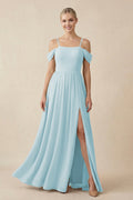 Off - the - Shoulder Sweetheart A - Line Chiffon Bridesmaid Dress in Sky Blue - SHE IS ME Bridesmaid Dresses