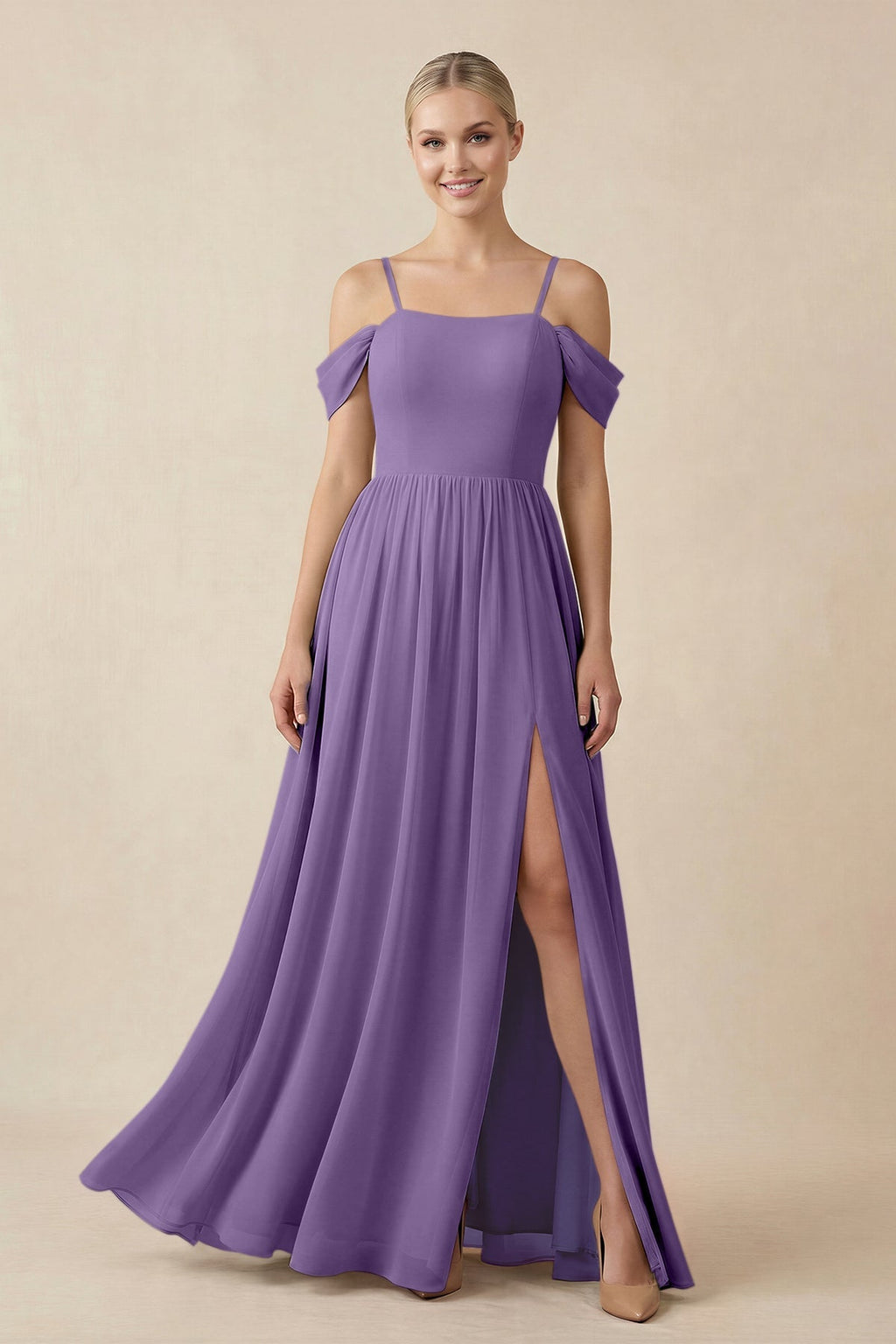 Off - the - Shoulder Sweetheart A - Line Chiffon Bridesmaid Dress in Tahiti - SHE IS ME Bridesmaid Dresses