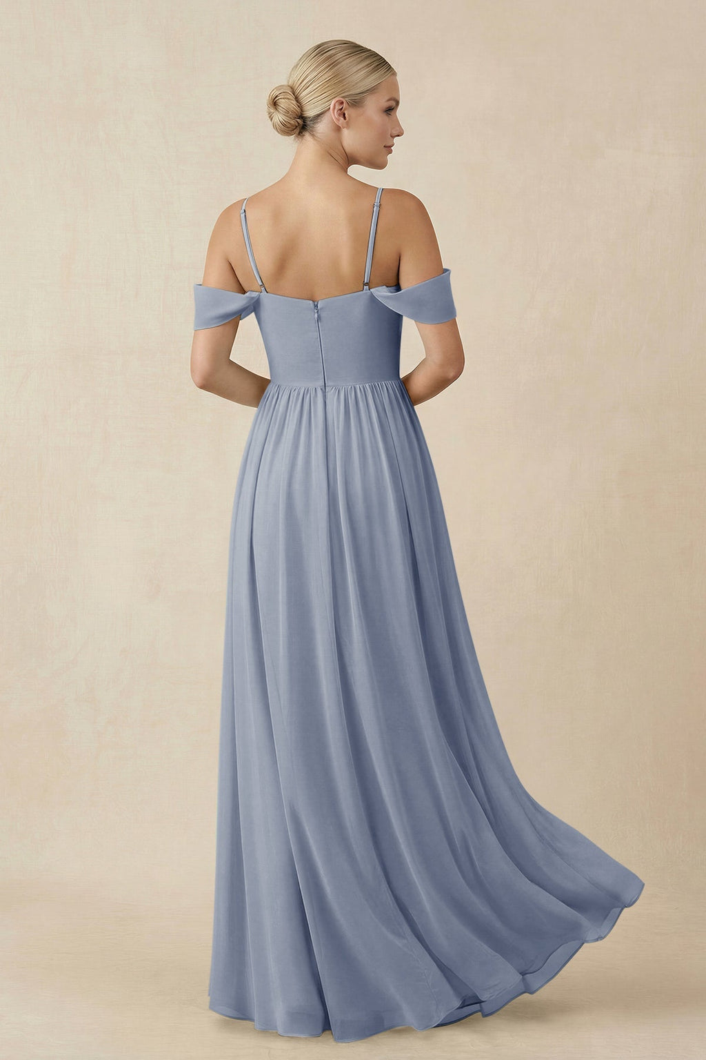 Off - the - Shoulder Sweetheart A - Line Chiffon Bridesmaid Dress in Twilight - SHE IS ME Bridesmaid Dresses