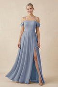 Off - the - Shoulder Sweetheart A - Line Chiffon Bridesmaid Dress in Twilight - SHE IS ME Bridesmaid Dresses