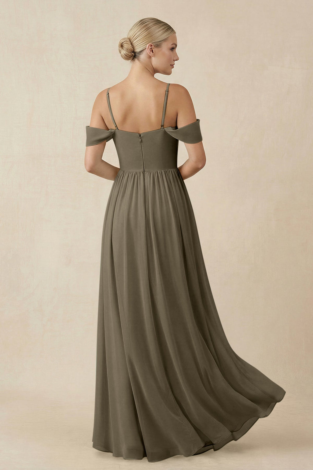 Off - the - Shoulder Sweetheart A - Line Chiffon Bridesmaid Dress in Willow Green - SHE IS ME Bridesmaid Dresses