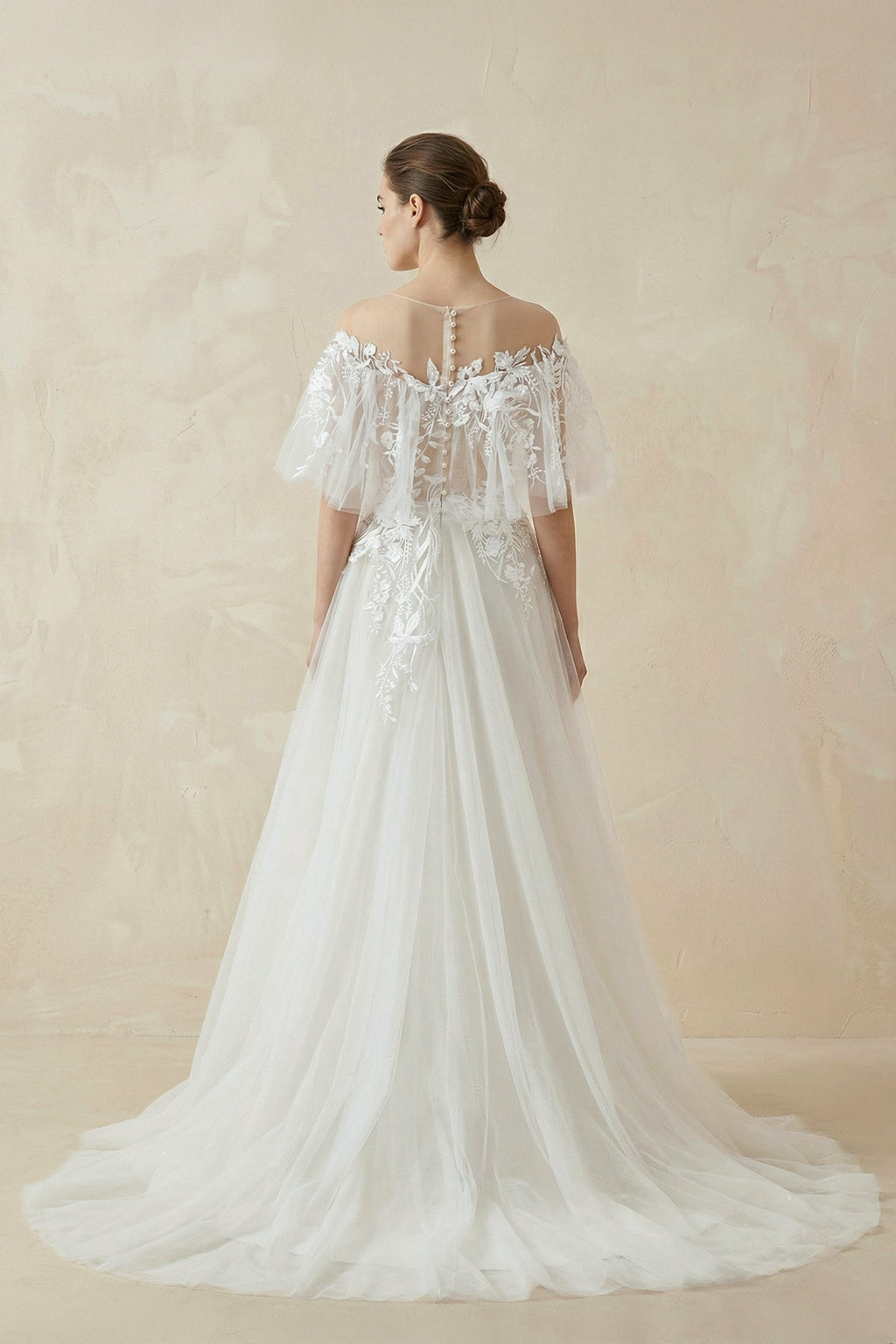 Off - the - Shoulder Tulle A - Line Wedding Dress with Appliqué - SHE IS ME Wedding Dresses