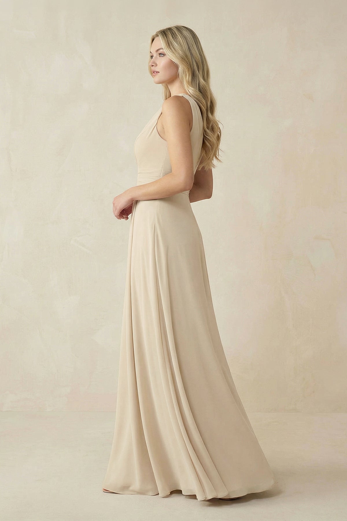 One - Shoulder A - Line Chiffon Bridesmaid Dress in Champagne - SHE IS ME Bridesmaid Dresses