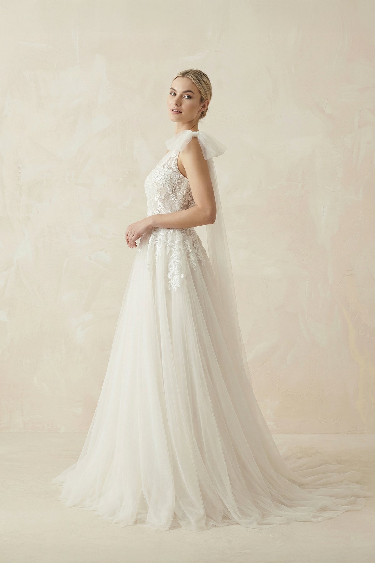 One Shoulder A Line Tulle Wedding Dress With Appliques in Ivory - SHE IS ME Wedding Dresses