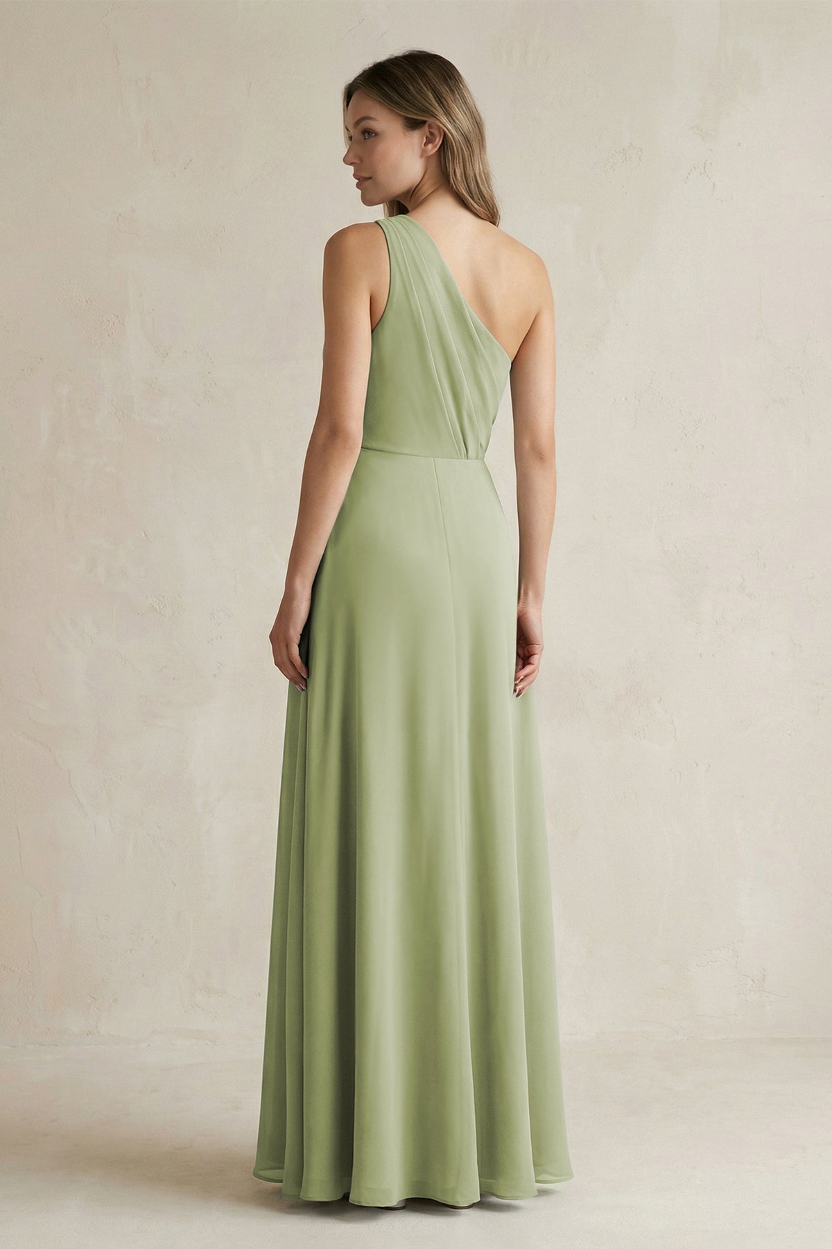 One-Shoulder Chiffon A-Line Bridesmaid Dress With Slit in Moss Green - SHE IS ME BRIDESMAID DRESSES