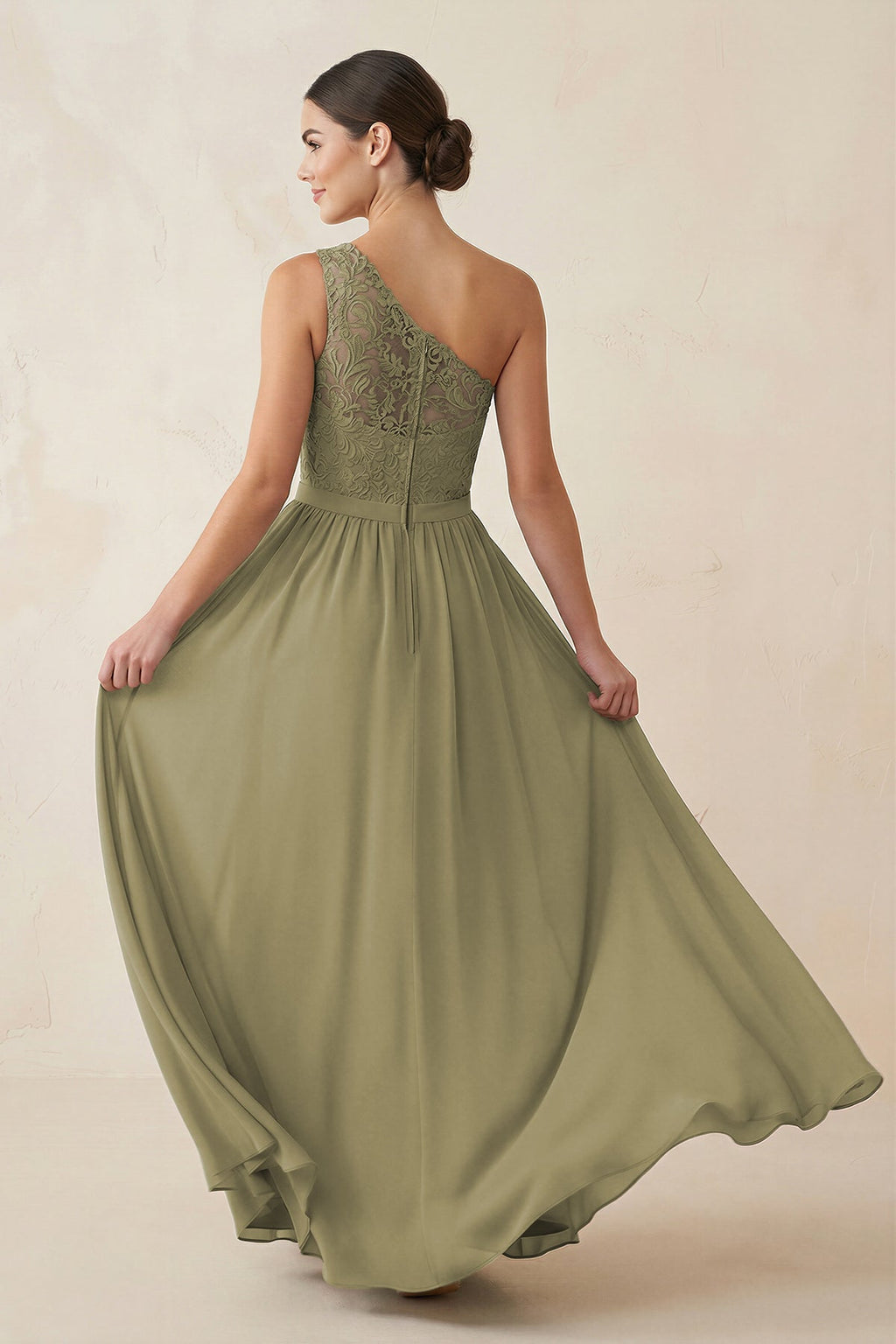 One - Shoulder Lace Chiffon A - Line Bridesmaid Dress - SHE IS ME Bridesmaid Dresses