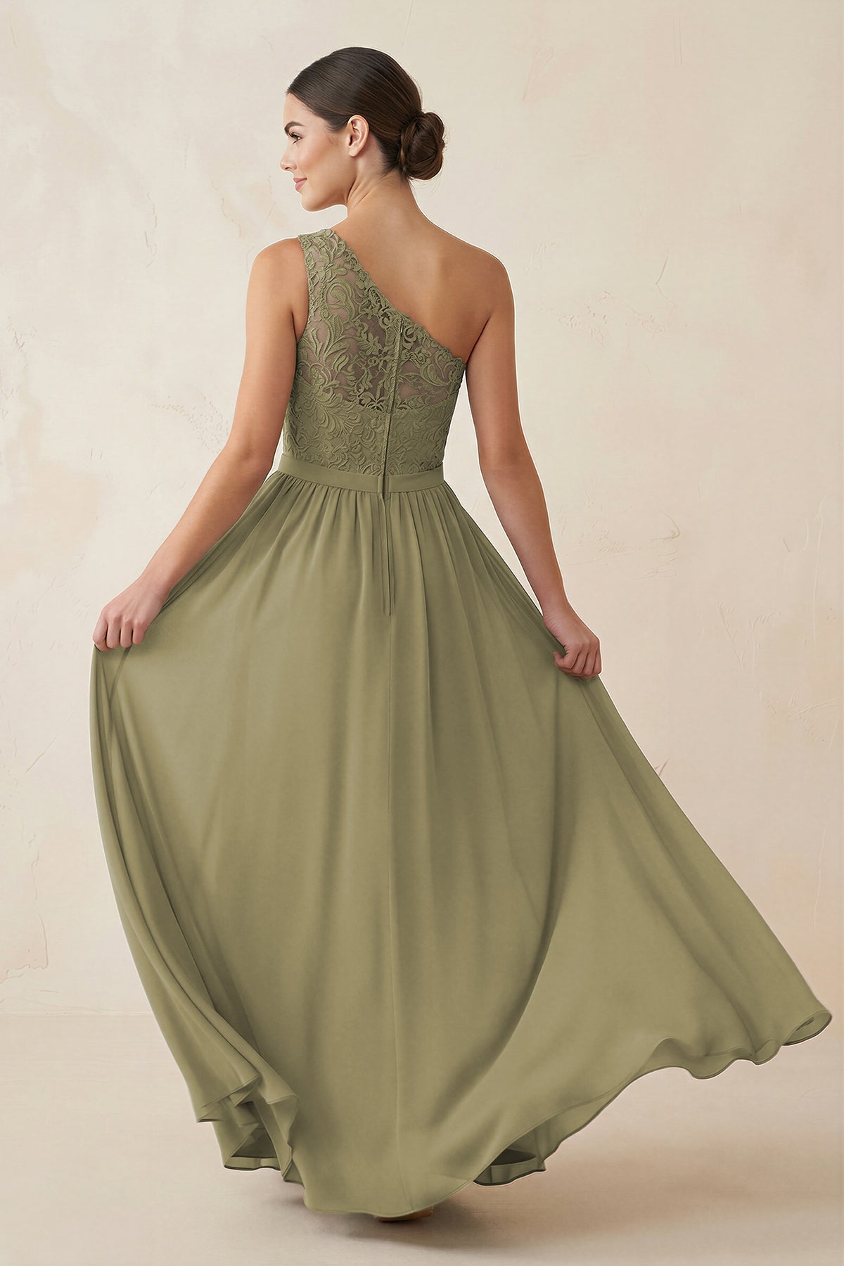 One - Shoulder Lace Chiffon A - Line Bridesmaid Dress - SHE IS ME Bridesmaid Dresses