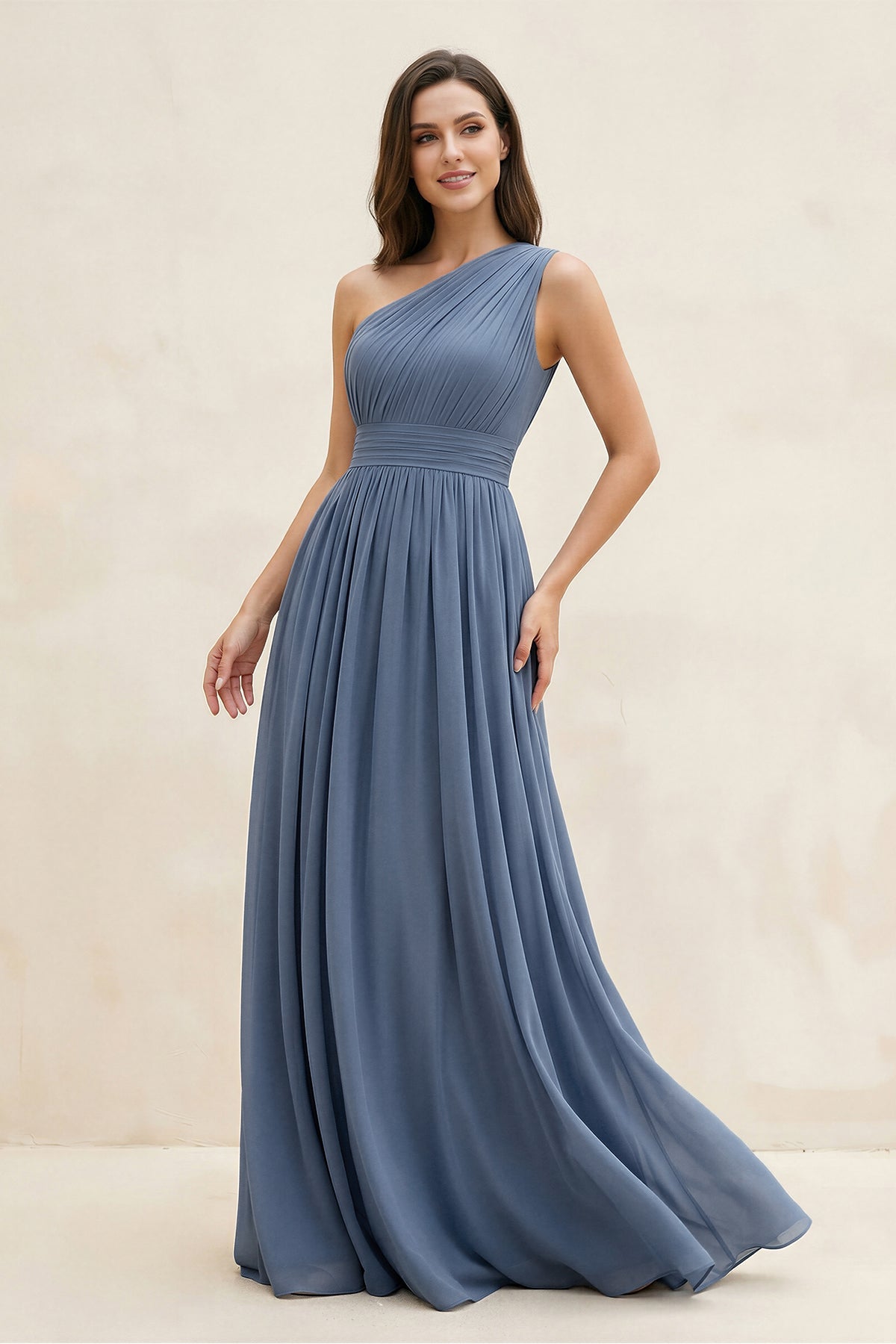 One - Shoulder Pleated A - Line Chiffon Bridesmaid Dress - SHE IS ME Bridesmaid Dresses