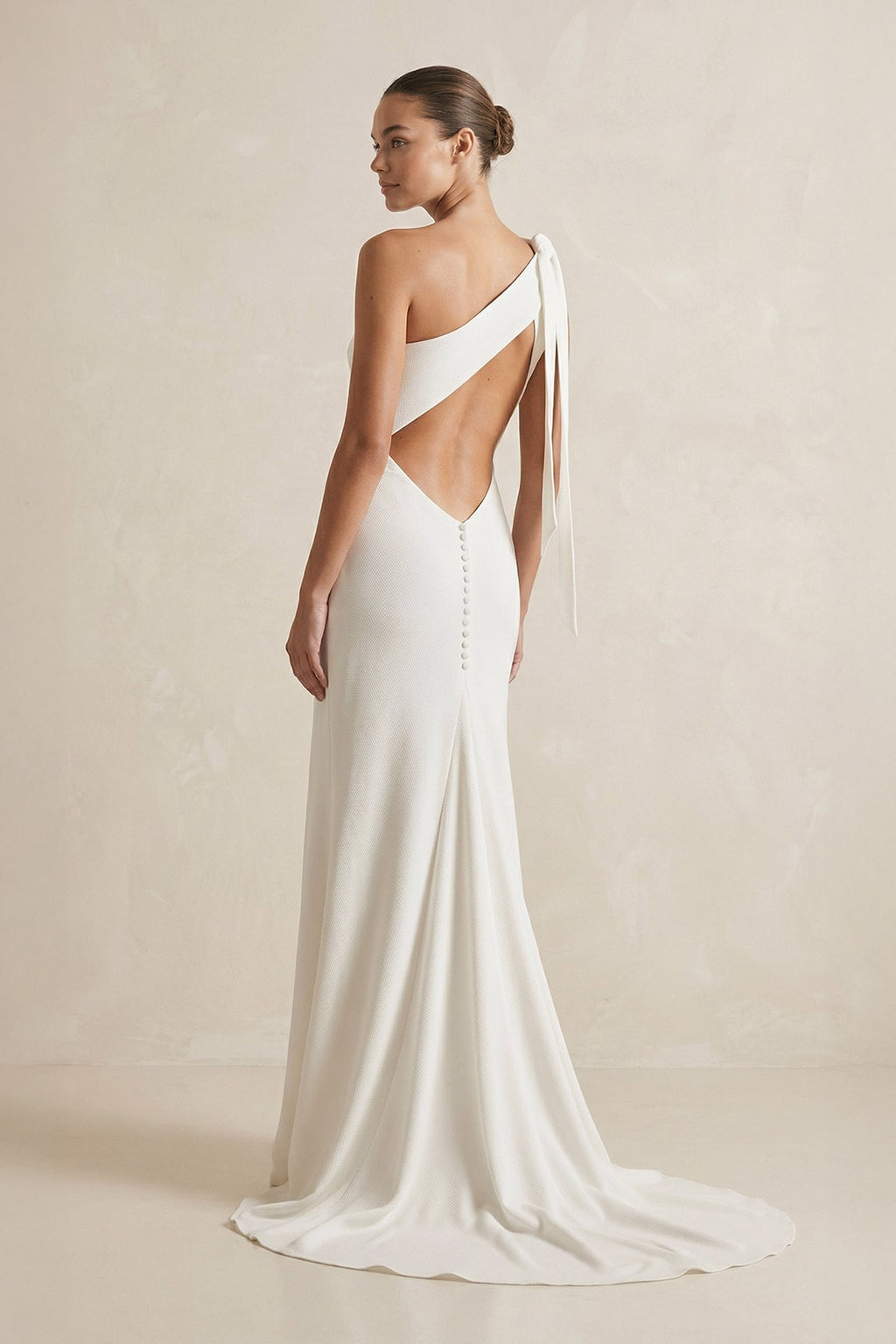 One - Shoulder Satin Mermaid Ruched Wedding Dress With Slit in Ivory - SHE IS ME Wedding Dresses