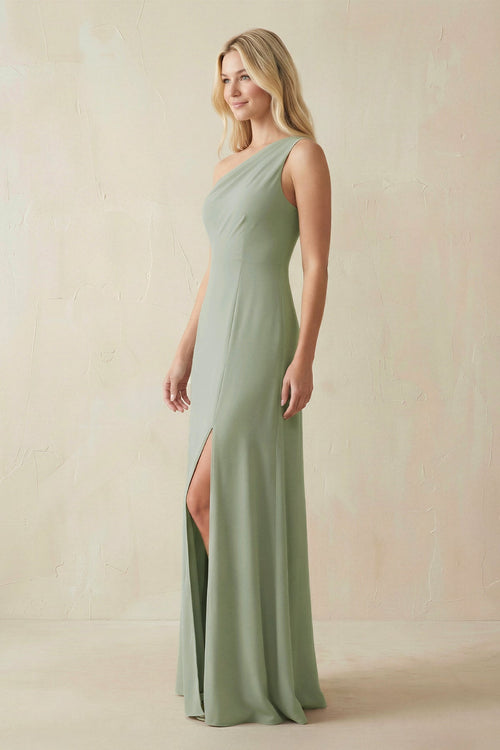 Cami Strap Sheath Chiffon Bridesmaid Dress with Slit in Dove Gray - SHE IS ME BRIDESMAID DRESSES