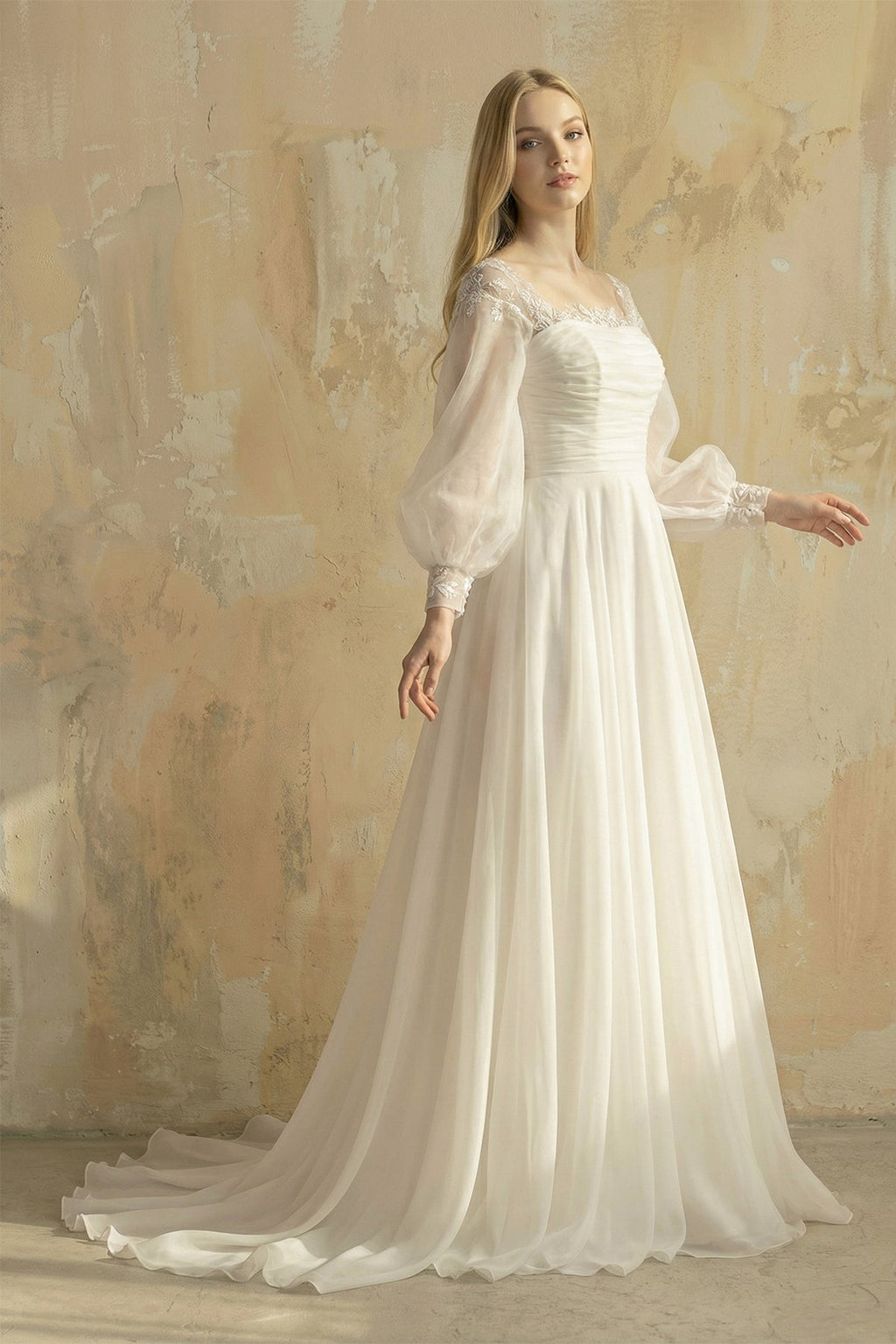 Organza A - Line Strapless Appliqued Wedding Dress in Ivory - SHE IS ME Wedding Dresses