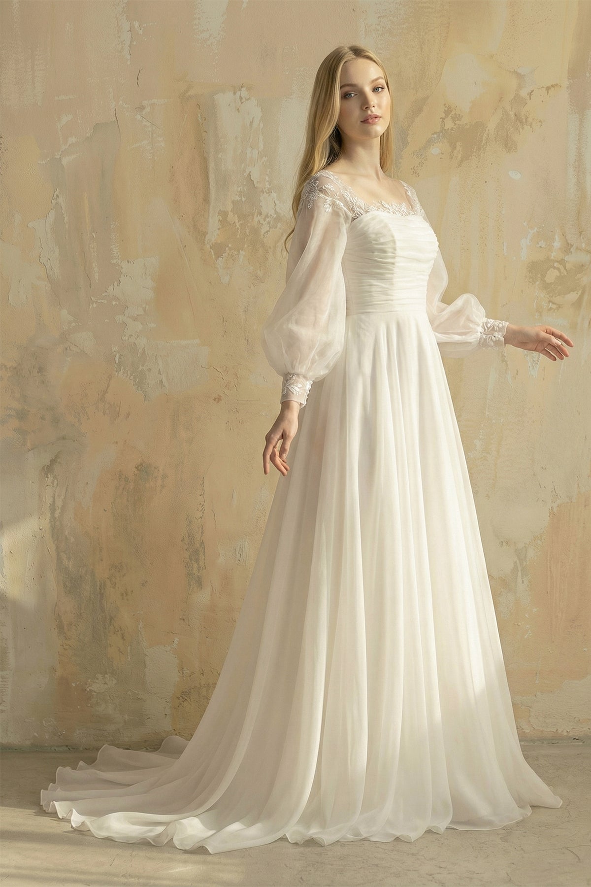 Organza A - Line Strapless Appliqued Wedding Dress in Ivory - SHE IS ME Wedding Dresses
