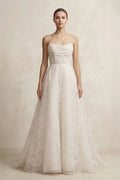 Organza Appliqued Sweetheart A - Line Corset Wedding Gown in Ivory - SHE IS ME Wedding Dresses