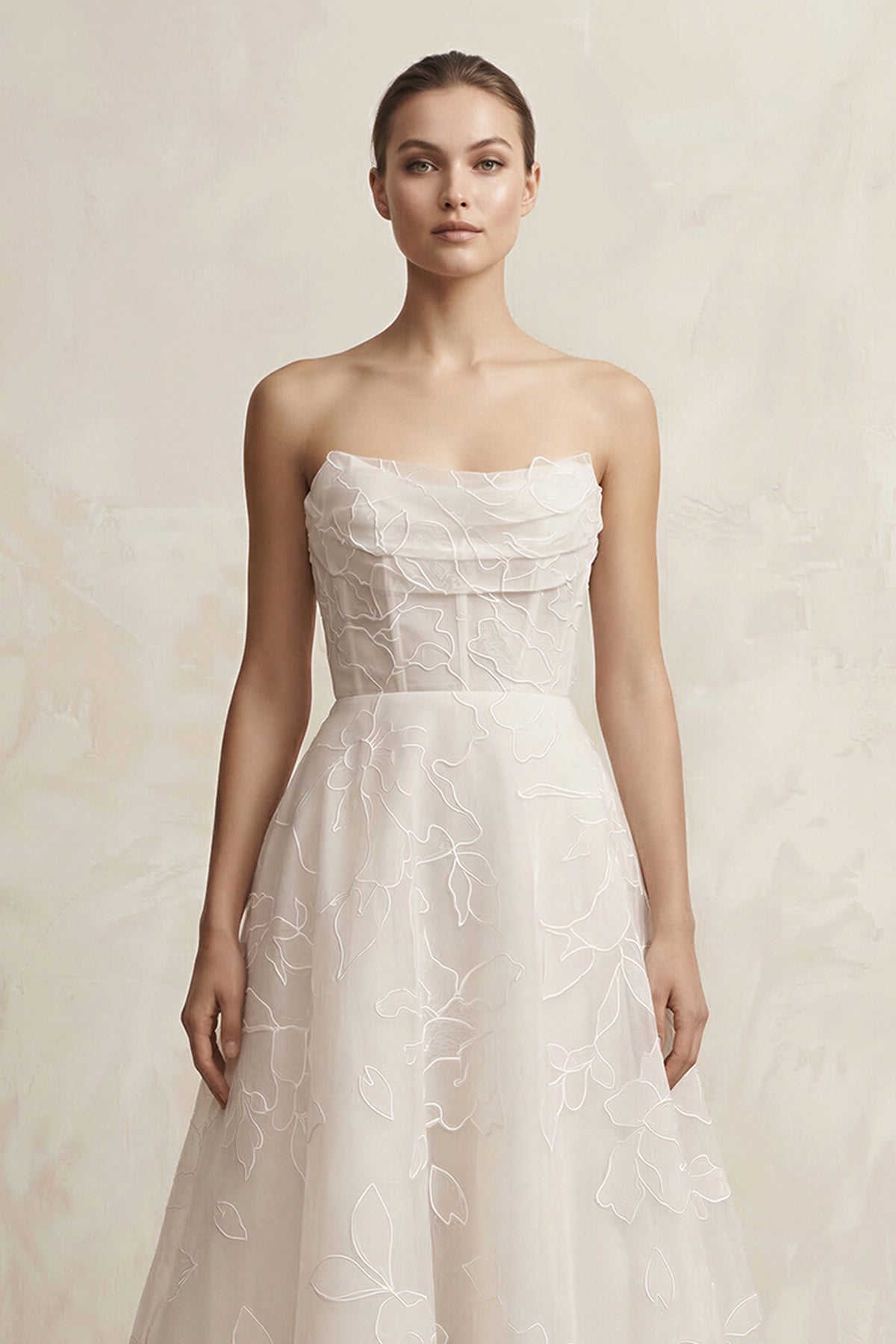 Organza Appliqued Sweetheart A - Line Corset Wedding Gown in Ivory - SHE IS ME Wedding Dresses