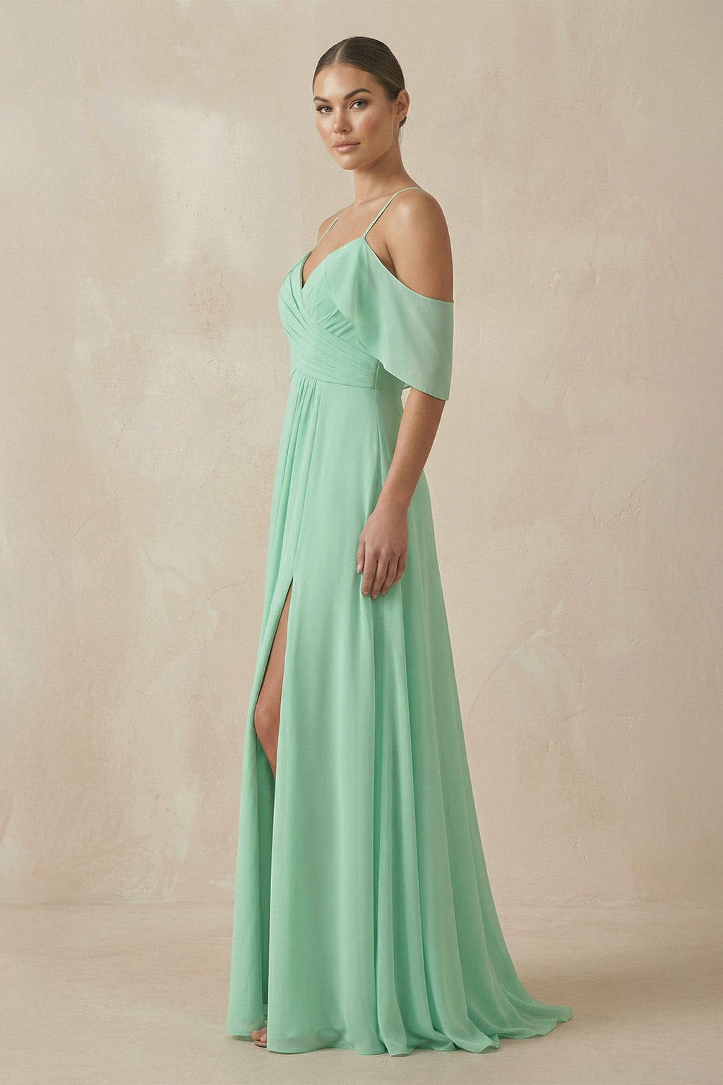 Chiffon A-Line Long Bridesmaid Dress in Pale Pistachio - SHE IS ME BRIDESMAID DRESSES