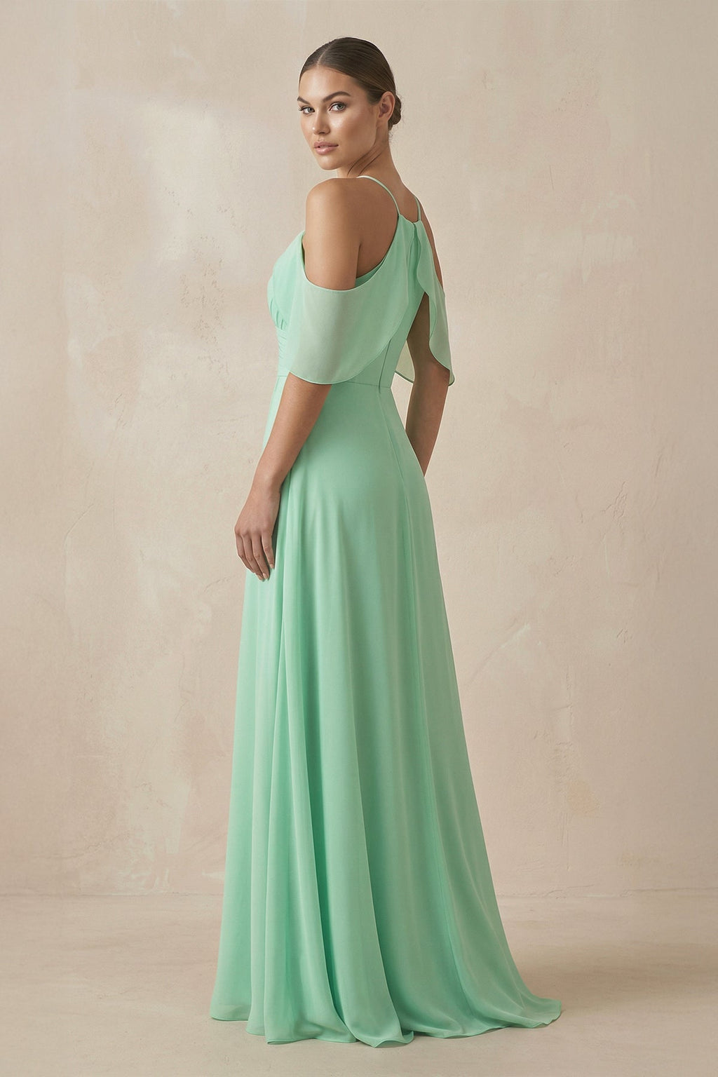 Chiffon A-Line Long Bridesmaid Dress in Pale Pistachio - SHE IS ME BRIDESMAID DRESSES