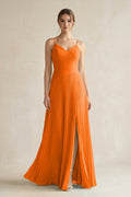Pleated A - Line Long Chiffon Bridesmaid Dress in Cinnamon - SHE IS ME Bridesmaid Dresses