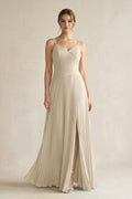 Pleated A-Line Long Chiffon Bridesmaid Dress in Champagne