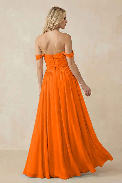 A-Line Pleated Long Chiffon Bridesmaid Dress in Cinnamon