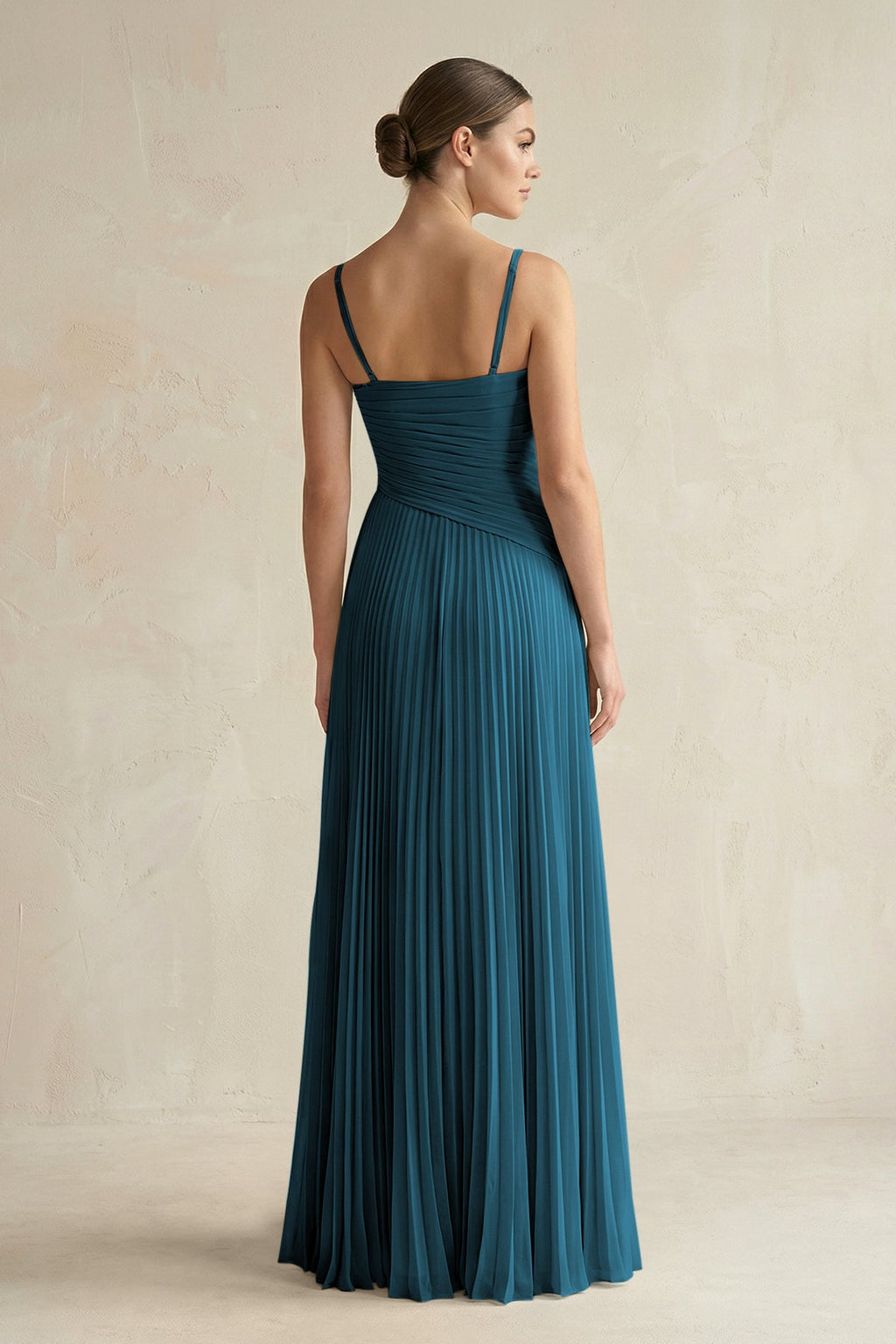 Pleated A-Line Long Chiffon Bridesmaid Dress in Dark Teal