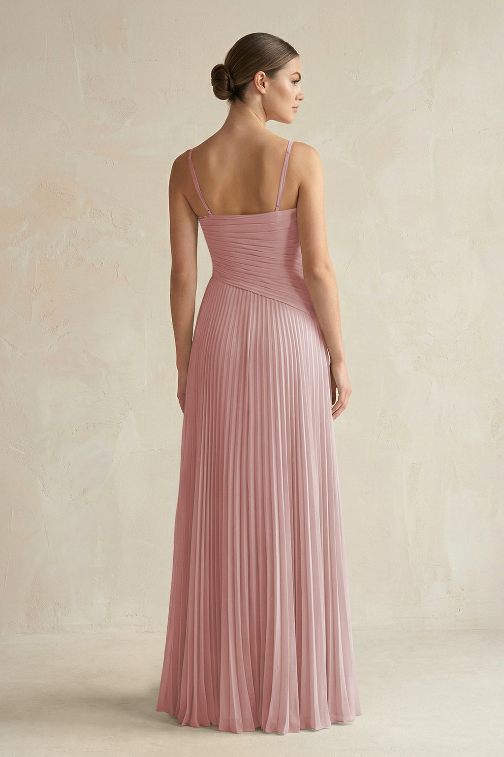 Pleated A-Line Long Chiffon Bridesmaid Dress in Dusty Rose