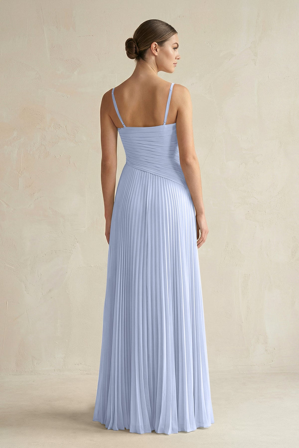 Pleated A-Line Long Chiffon Bridesmaid Dress in Ice