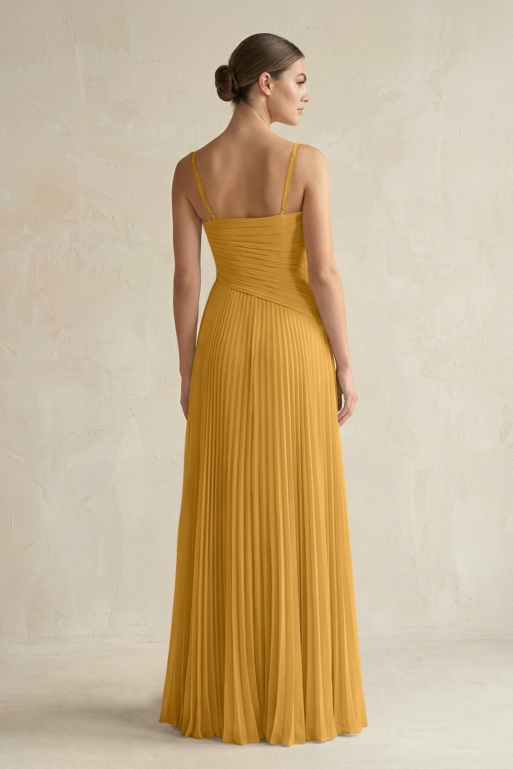 Pleated A-Line Long Chiffon Bridesmaid Dress in Marigold