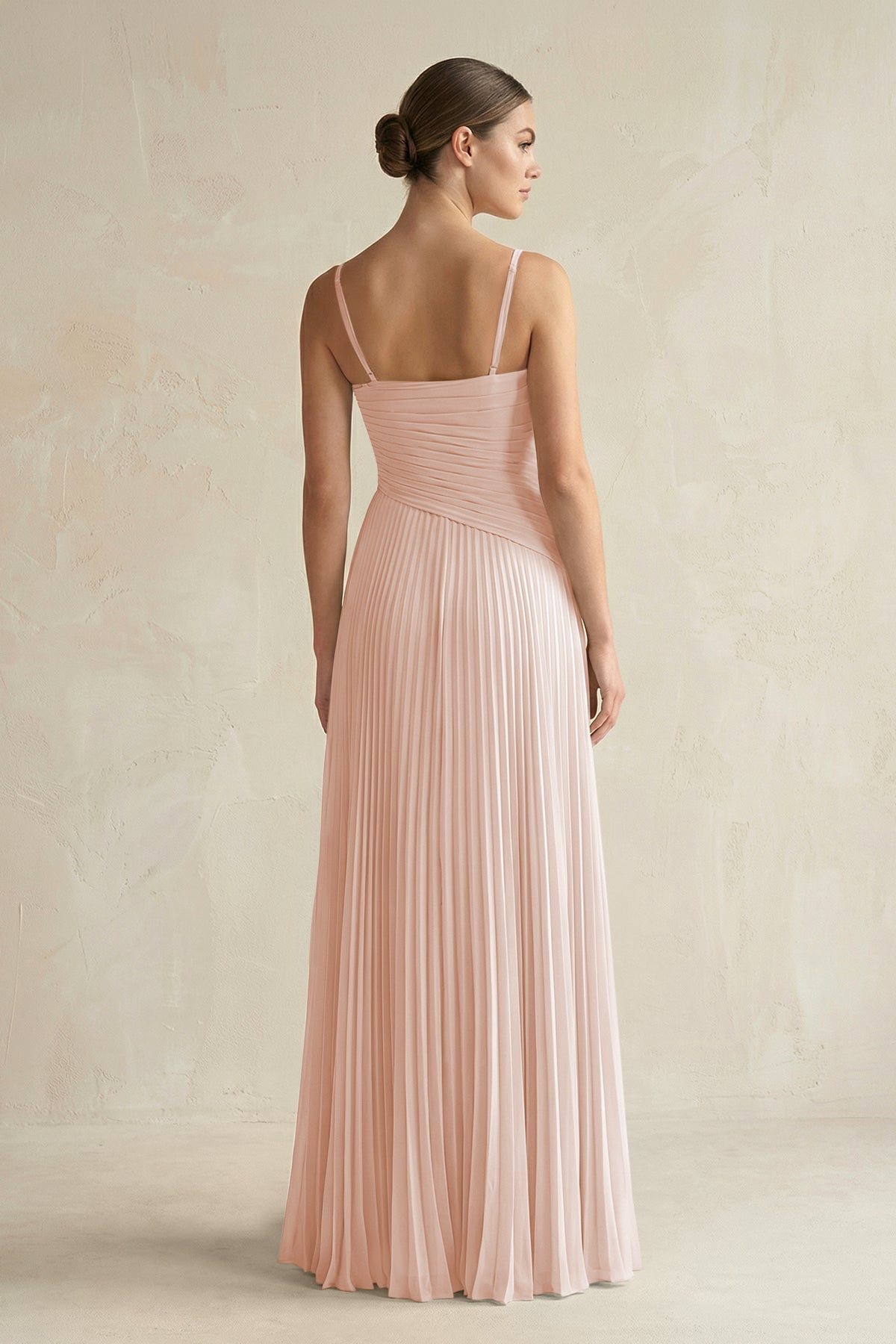 Pleated A-Line Long Chiffon Bridesmaid Dress in Pale Blush