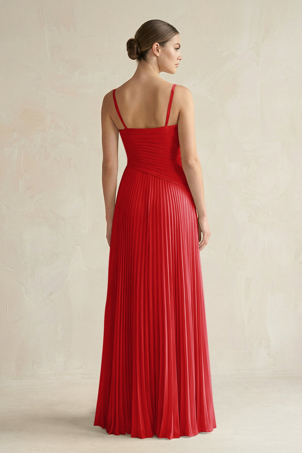 Pleated A-Line Long Chiffon Bridesmaid Dress in Ruby Red