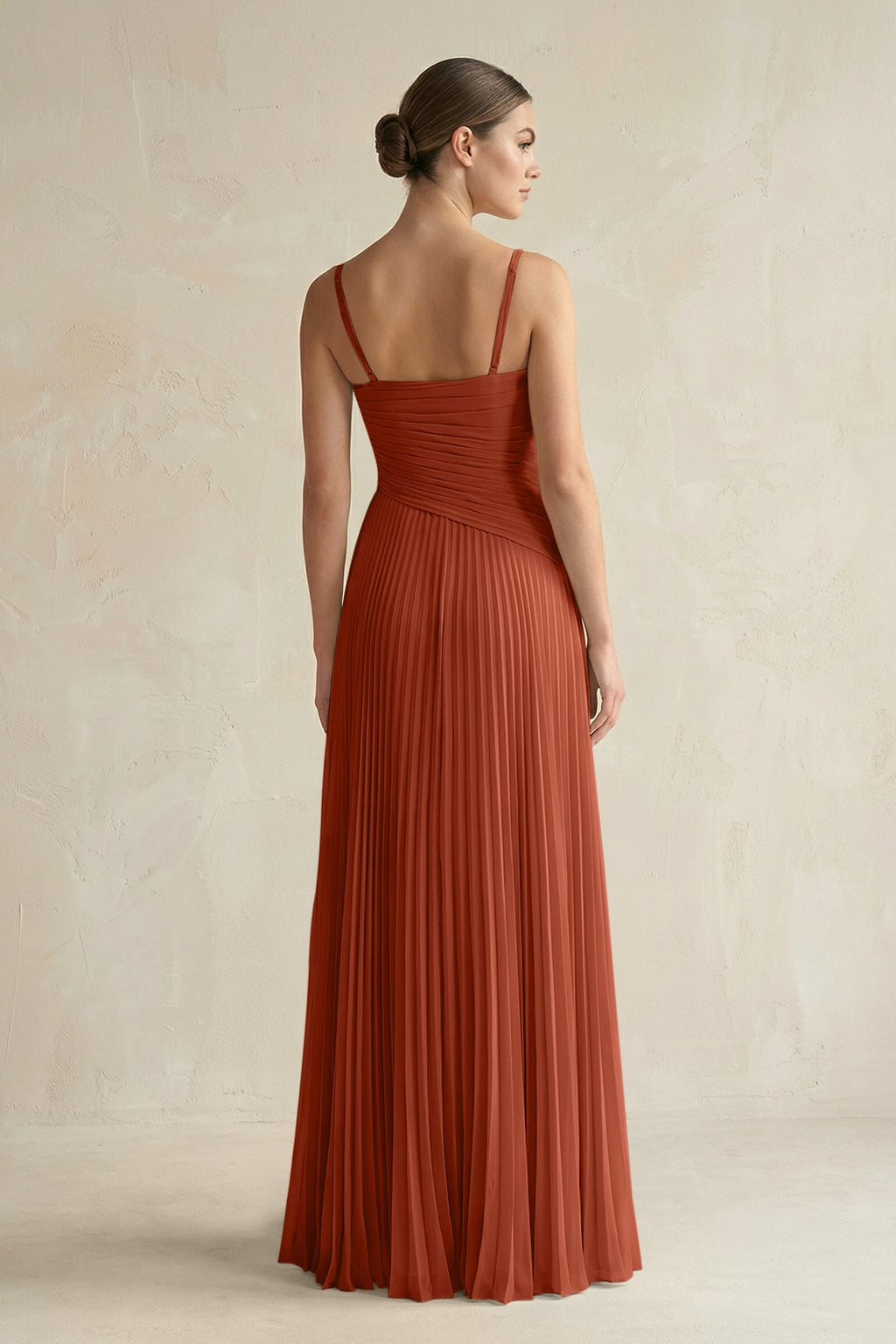 Pleated A-Line Long Chiffon Bridesmaid Dress in Spice